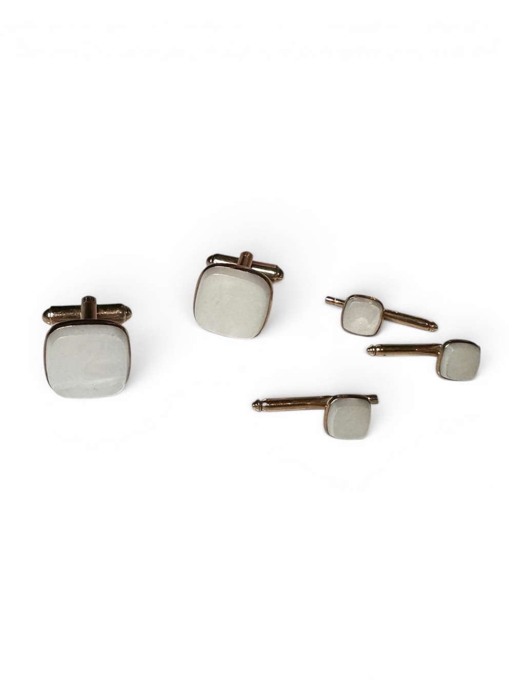 Vintage Hickok USA White Stone Gold Tone Cufflink & Stud Set
